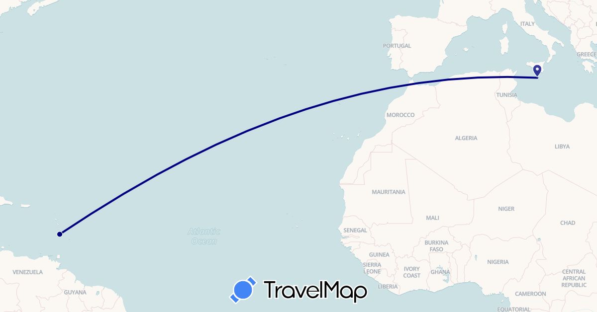 TravelMap itinerary: driving in Saint Lucia, Malta (Europe, North America)